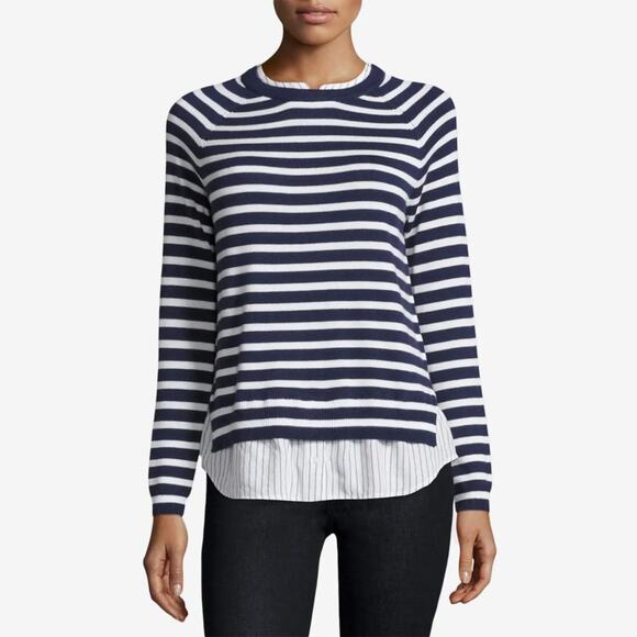 Joie Zaan Striped Sweater Size XS Blue White Layered Preppy Career Office - Picture 4 of 4